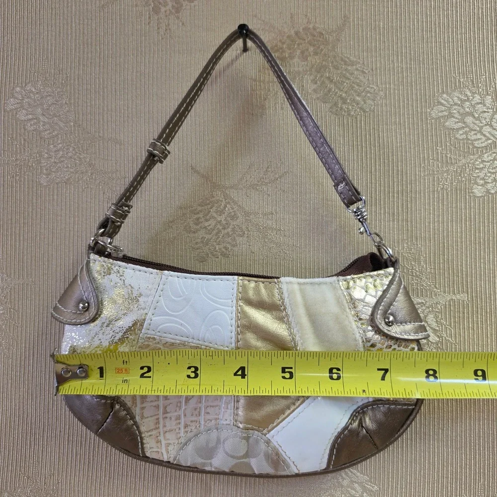 Y2K Patchwork Baguette Shoulder Bag Gold White Brown Metallic Snake Croc Print